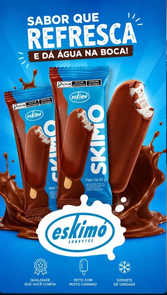 Picolés Skimo de chocolate com embalagem azul